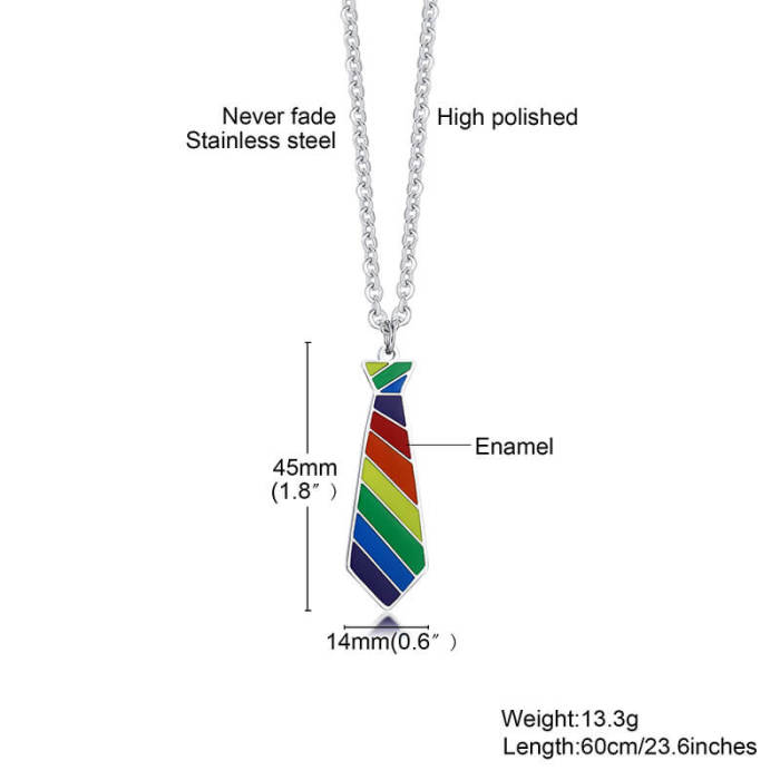Wholesale Steel Rainbow Tie Pendant Necklace