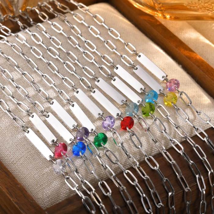 Wholesale Stainless Steel Engravable Birthstone Paperclip Bracelet
