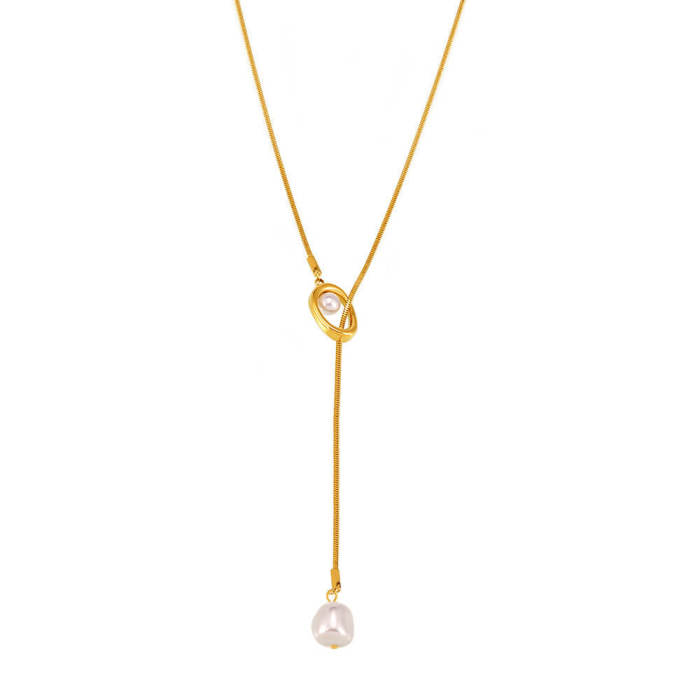Wholesale Stainless Steel Imitation Pearl Sweater Chain