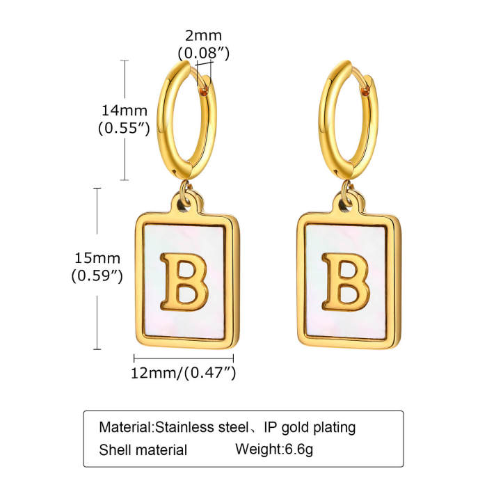 Wholesale Stainless Steel Initial Shell Huggie Hoop Earring