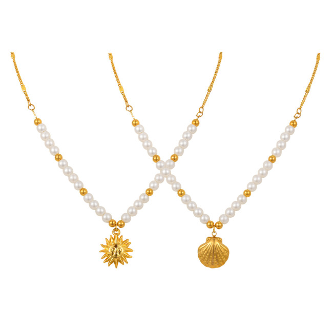 Wholesale Stainless Steel Sunflower Shell Necklace
