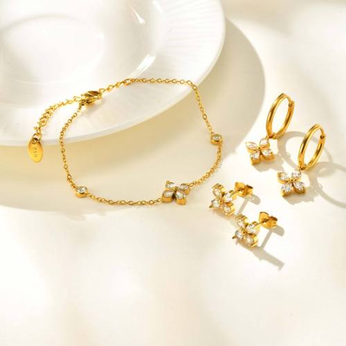 Wholesale Stainless Steel Zirconia Flower Earrings