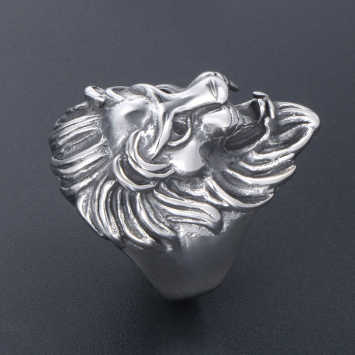 Wholesale Stainless Steel Lion Head Biker Rings