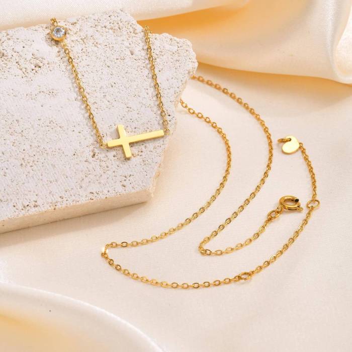 Wholesale Stainless Steel Cross CZ Necklace