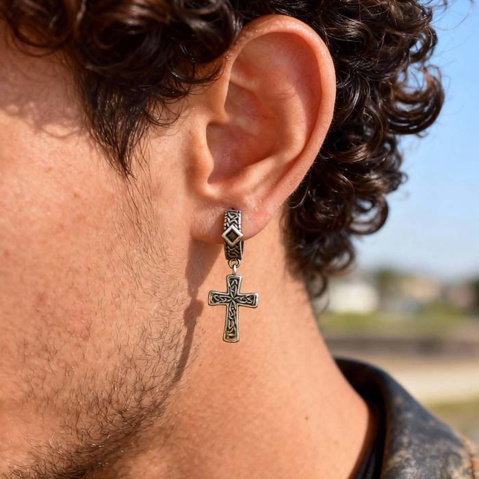 Wholesale Stainless Steel Cross Dangle Hoop Earrings
