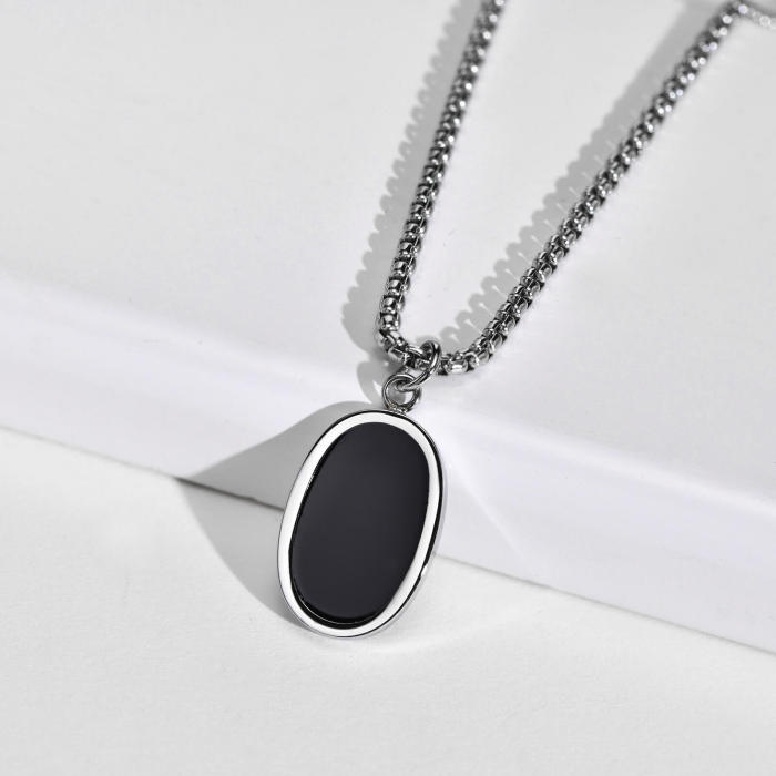 Wholesale Stainless Steel Oval Enamel Pendant Necklace