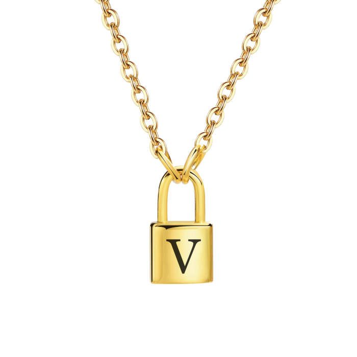 Wholesale Stainless Steel Initial Padlock Necklace
