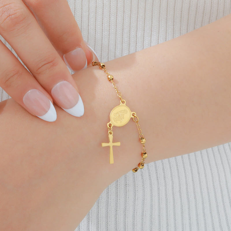 Wholesale Stainless Steel Beaded Link Bracelet with Crucifix Cross