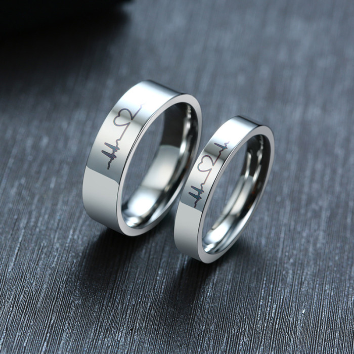Wholesale Stainless Steel Ecg Heartbeat Couple Rings