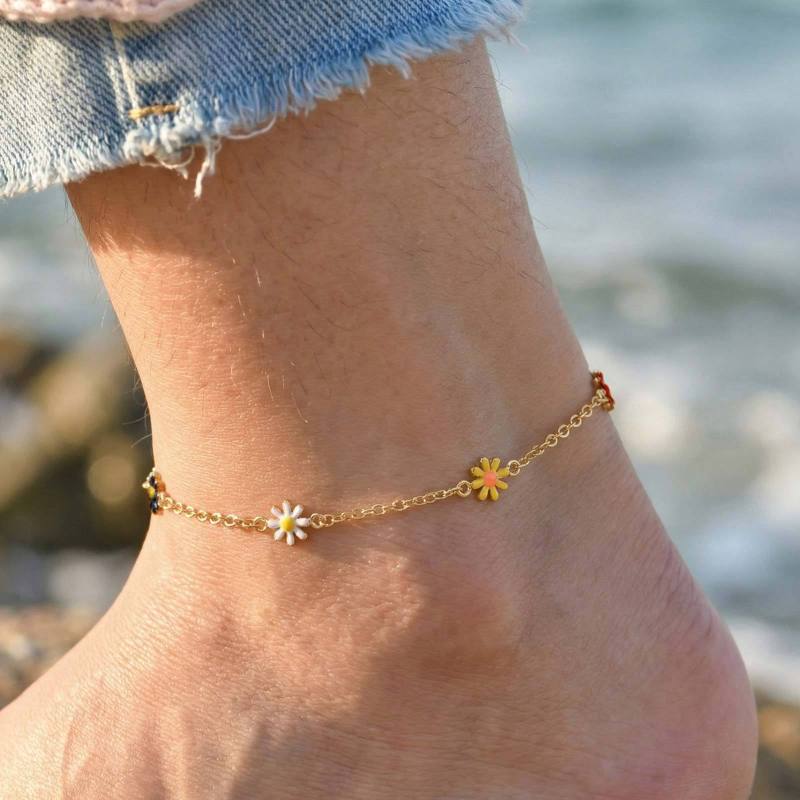 Wholesale Stainless Steel Daisy Charm Anklet