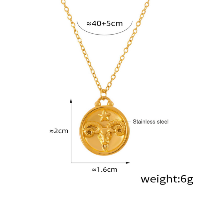 Wholesale Stainless Steel 12 Zodiac Sign Necklace Set