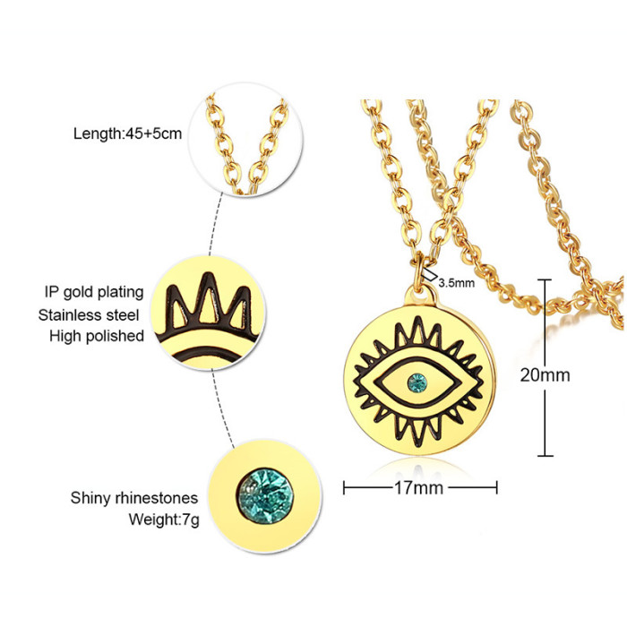 Wholesale Stainless Steel Women Eye Pattern Coin Pendant Necklace