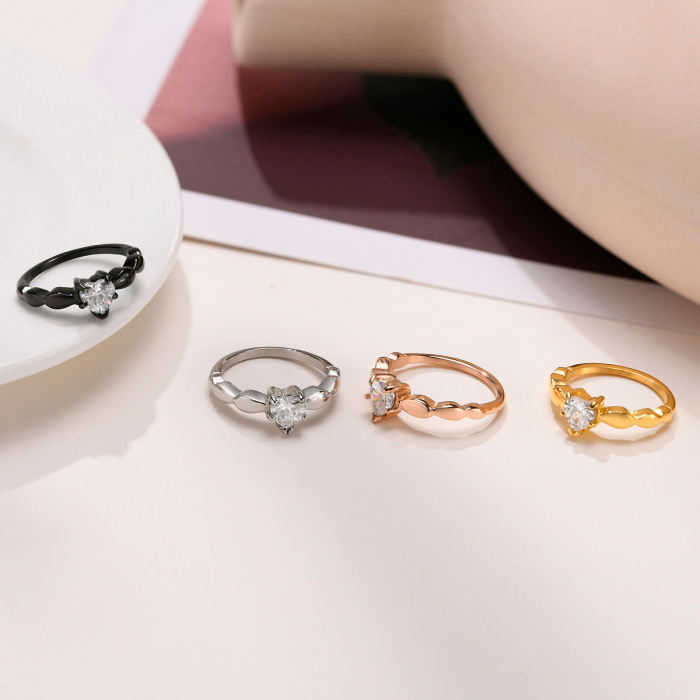 Wholesale Stainless Steel Heart Shape CZ Rings for Women
