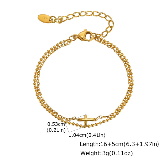 Wholesale Stainless Steel Double Layer Cross & Bead Bracelet