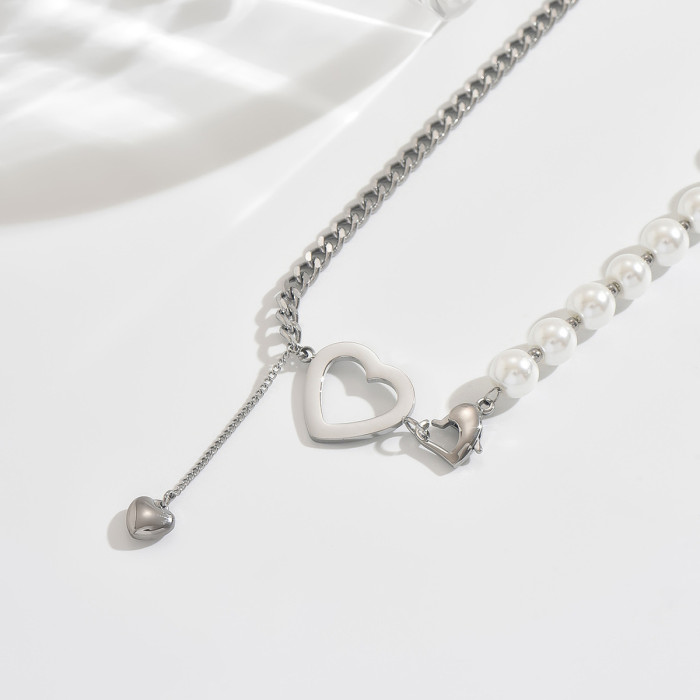 Wholesale Stainless Steel Half-Pearl Half-Chain Necklace