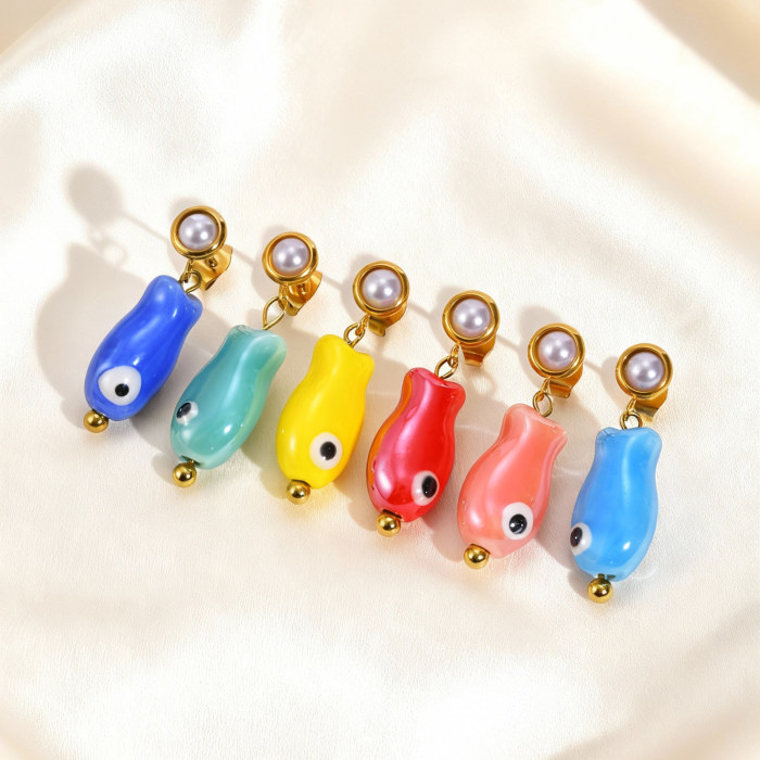 Wholesale Stainless Steel Pearl Stud Fish Earrings