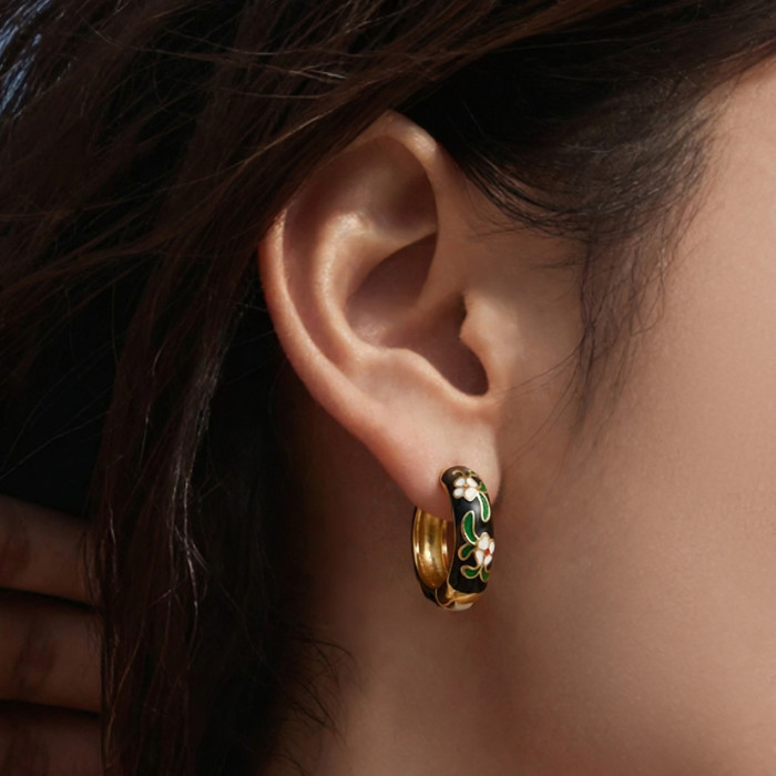 Wholesale Stainless Steel Enamel Hoop Earrings