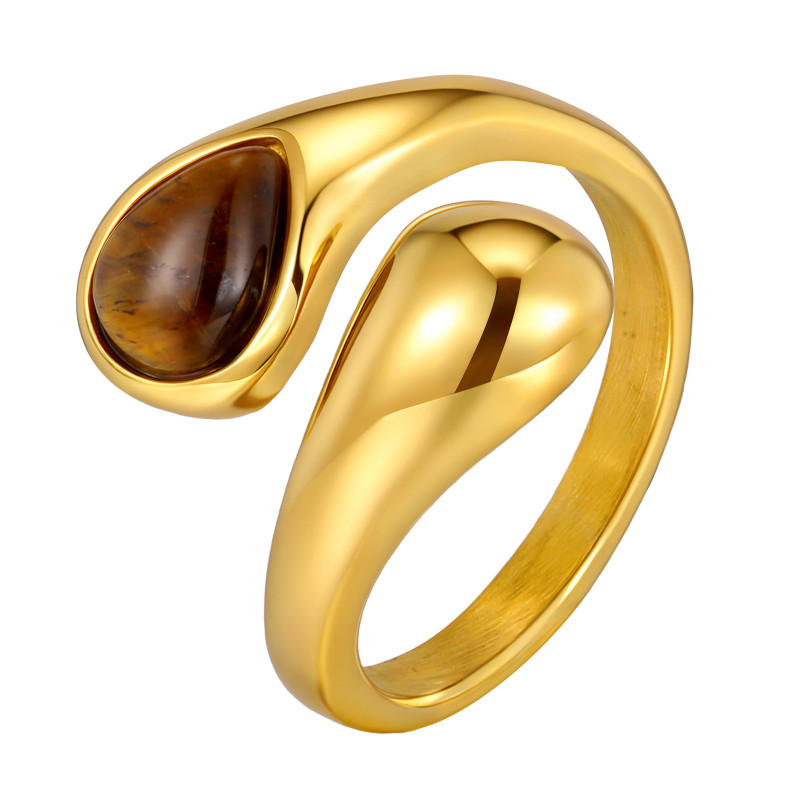 Wholesale Stainless Steel Sculptural Gold Tiger Eye Statement Ring