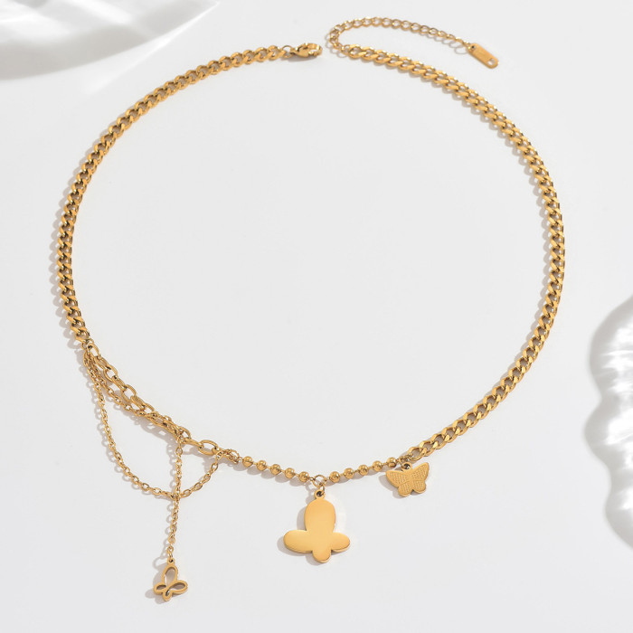 Wholesale Stainless Steel Multi-Layer Butterfly Necklace