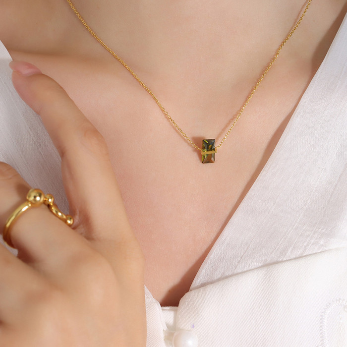 Wholesale Stainless Steel Rectangle Birthstone Necklace