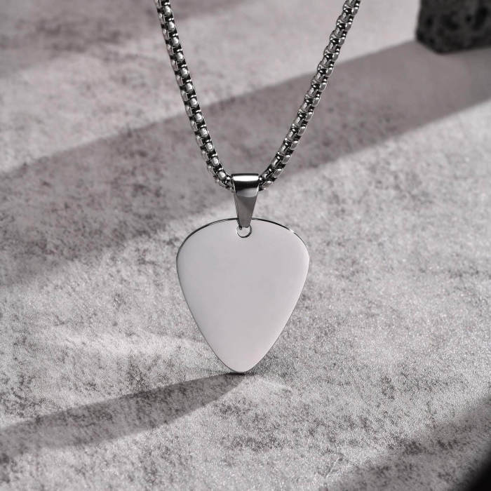 Wholesale Stainless Steel Engravable Guitar Pick Necklace