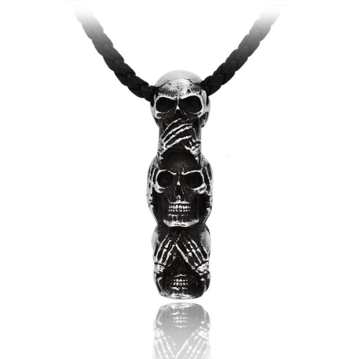 Wholesale Stainless Steel See No Evil, Hear No Evil, Speak No Evil Skull Pendant