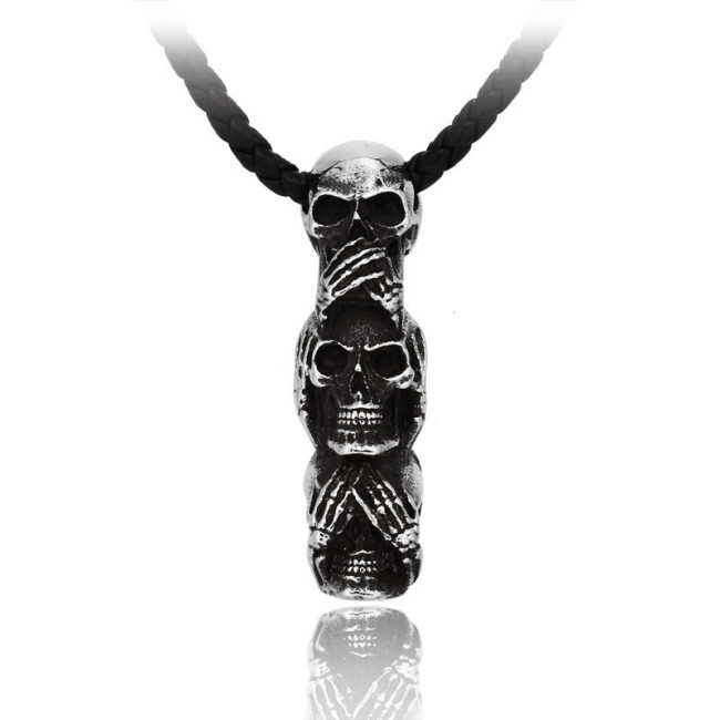 Wholesale Stainless Steel See No Evil, Hear No Evil, Speak No Evil Skull Pendant