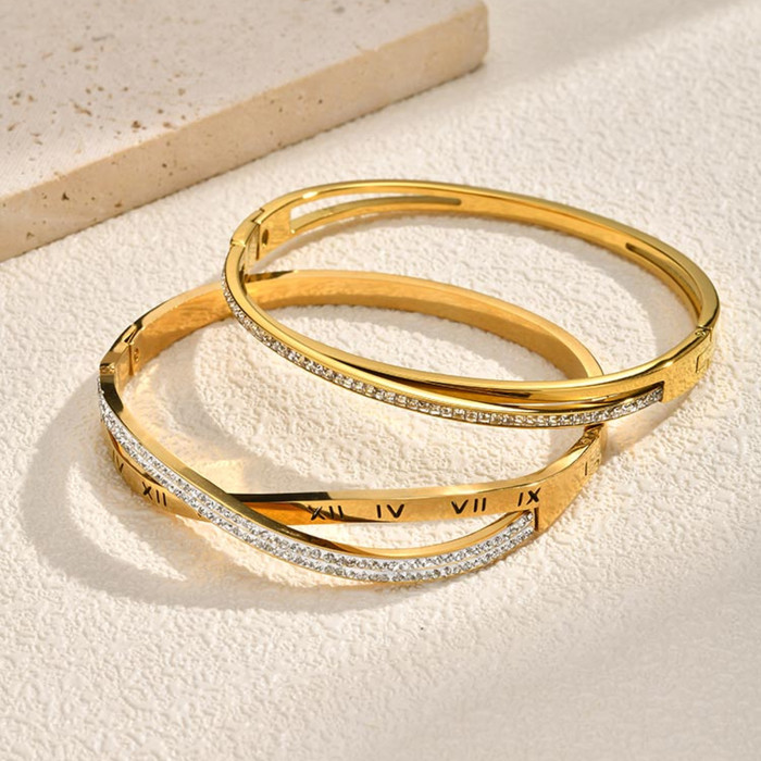 Wholesale Stainless Steel White CZ Interlocking Bangle