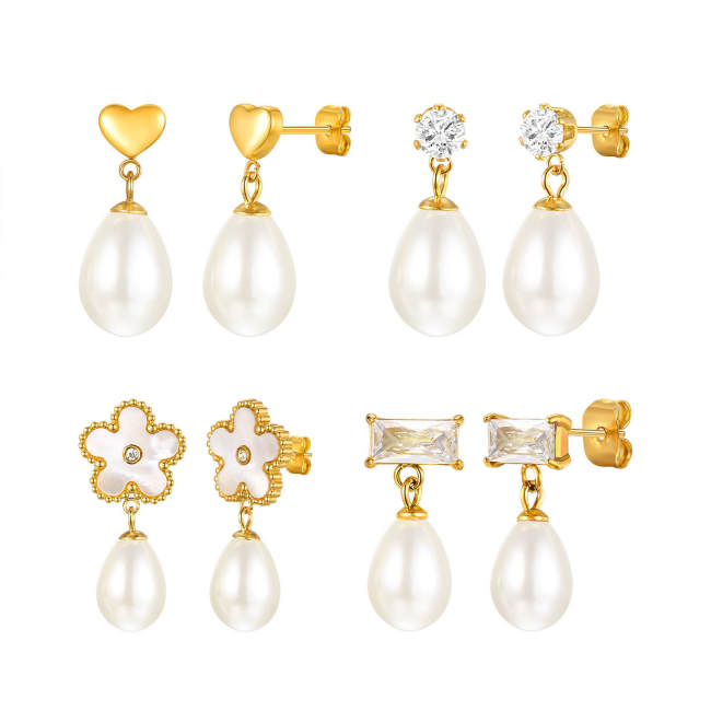 Wholesale Stainless Steel Zirconia Pearl Earrings