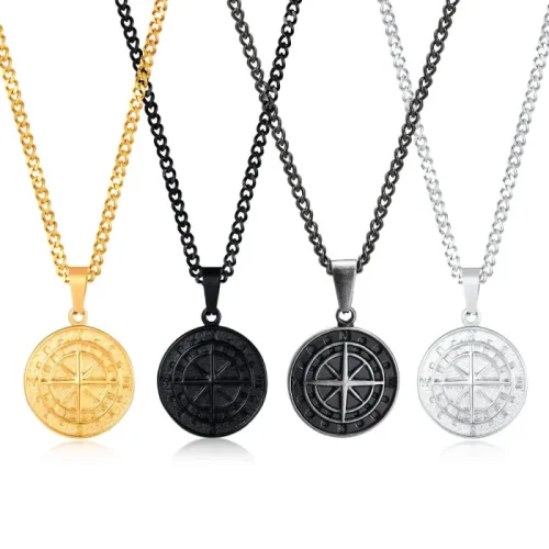 Wholesale Stainless Steel Vintage Compass Pendant Necklace