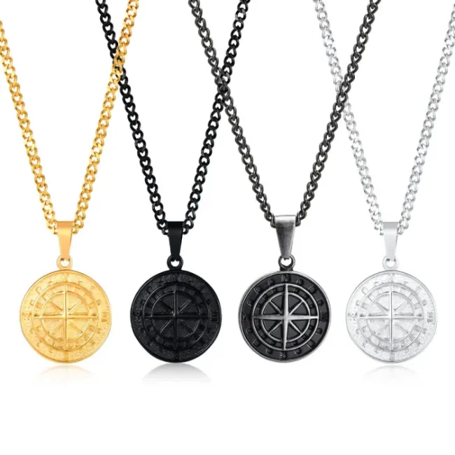 Wholesale Stainless Steel Vintage Compass Pendant Necklace