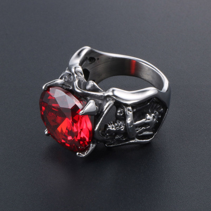 Wholesale Stainless Steel Biker Rings with Red CZ