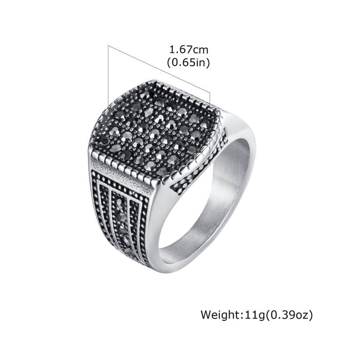 Wholesale Stainless Steel Black Zirconia Ring for Men