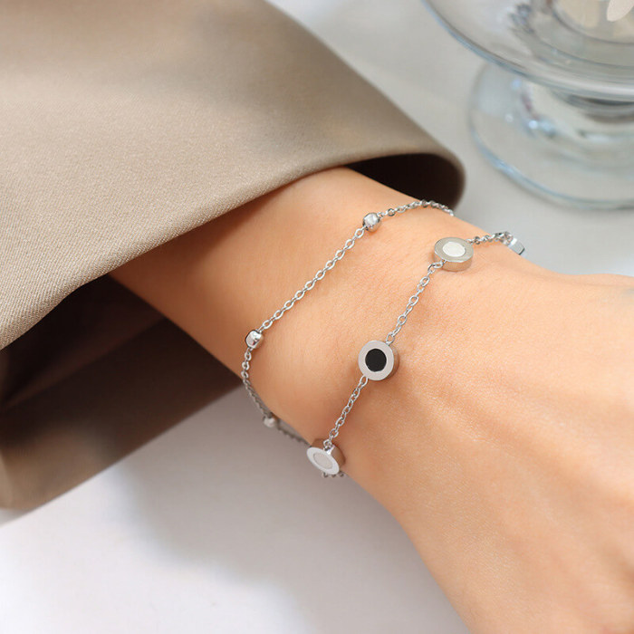 Wholesale Stainless Steel Onyx & White Stone Bracelet