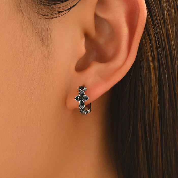 Wholesale Stainless Steel Black CZ Huggie Earrings