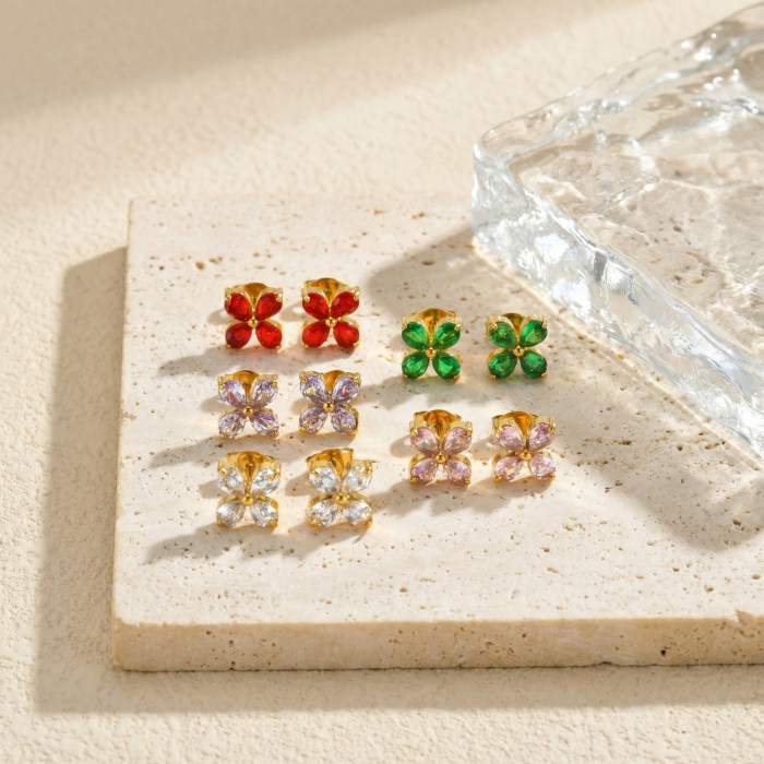 Wholesale 18K Gold Plated Colorful Zircon Flower Stud Earrings
