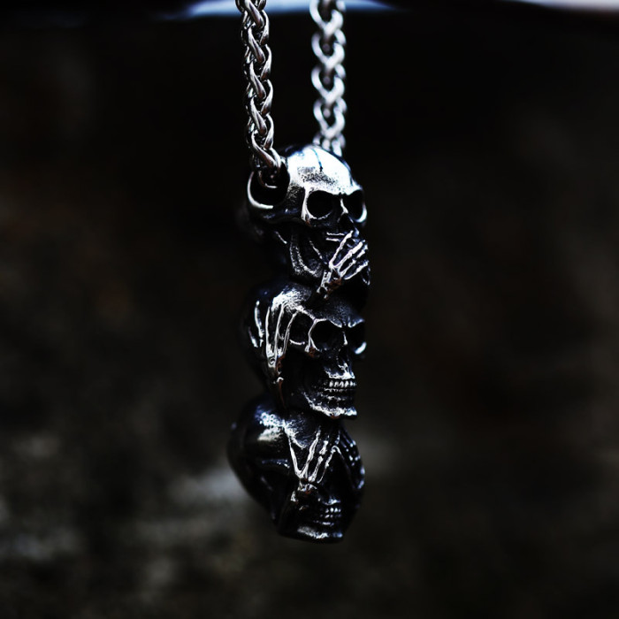 Wholesale Stainless Steel See No Evil, Hear No Evil, Speak No Evil Skull Pendant