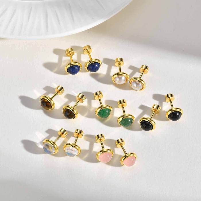 Gold Plated Natural Gemstone Stud Earrings Wholesale