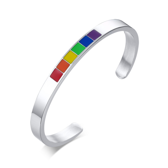 Wholesale Stainless Steel Enamel Rainbow Cuff Bracelet