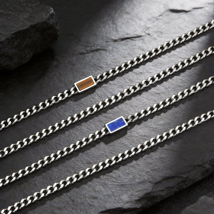 Wholesale Stainless Steel Curb Cuban Necklace with Natural Stone