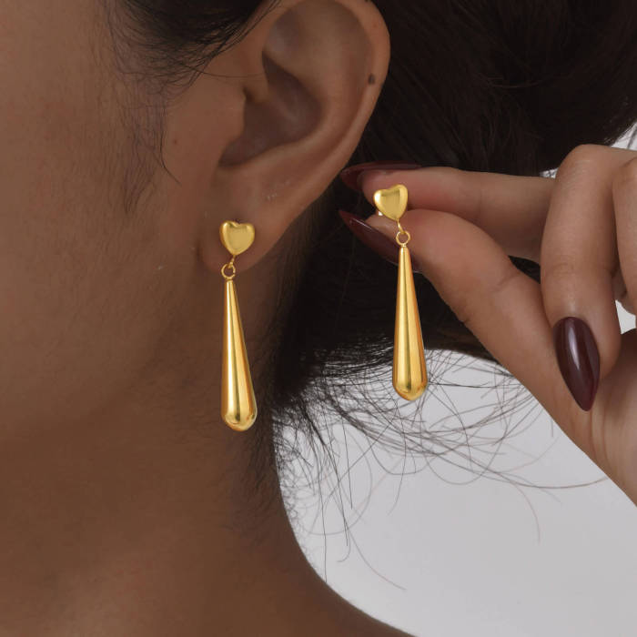 Wholesale Stainless Steel Heart Long Drop Earrings