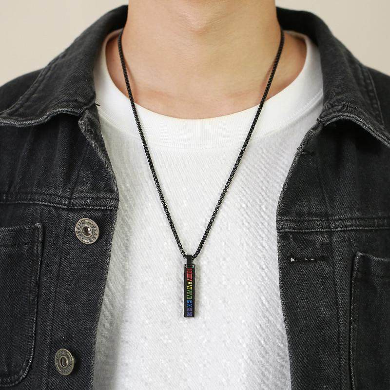 Wholesale Stainless Steel Roman Numeral Bar Pendant Necklace