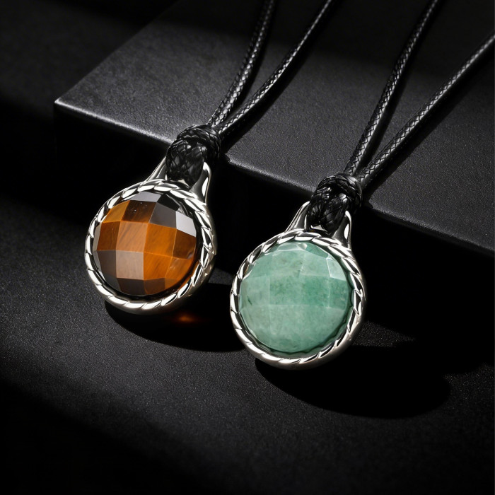 Wholesale Stainless Steel Tiger Eye & Aventurine Round Pendant