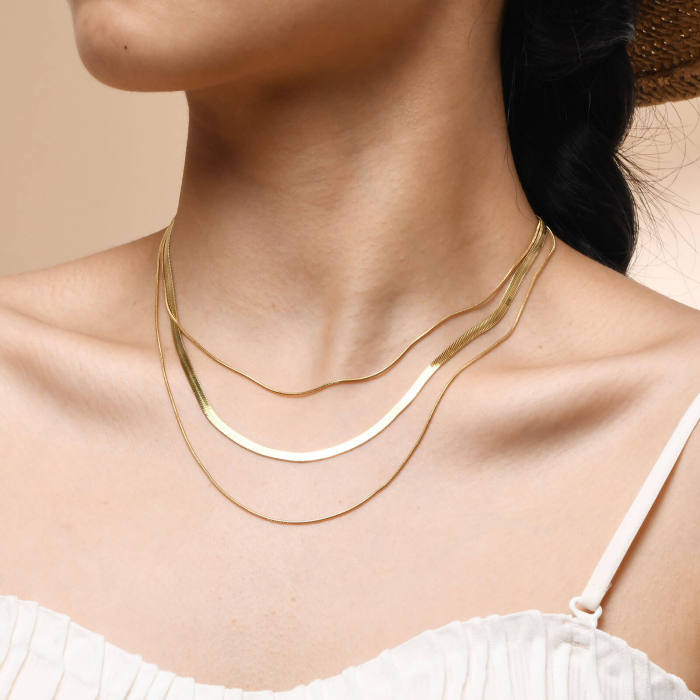 Wholesale Stainless Steel Triple Layered Snake Chain Necklace