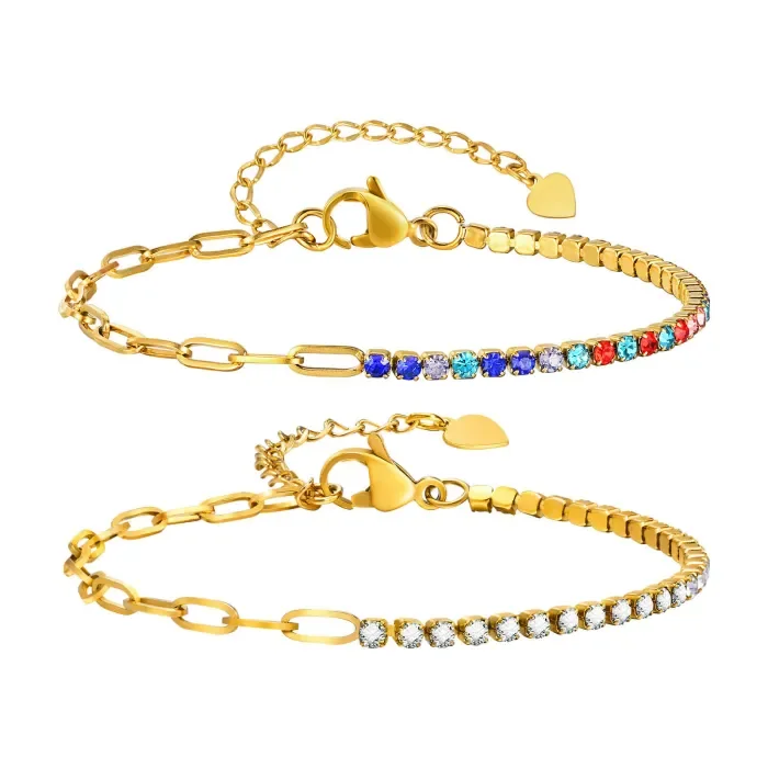 Wholesale Stainless Steel Half Tennis Half Paperclip Bracelet