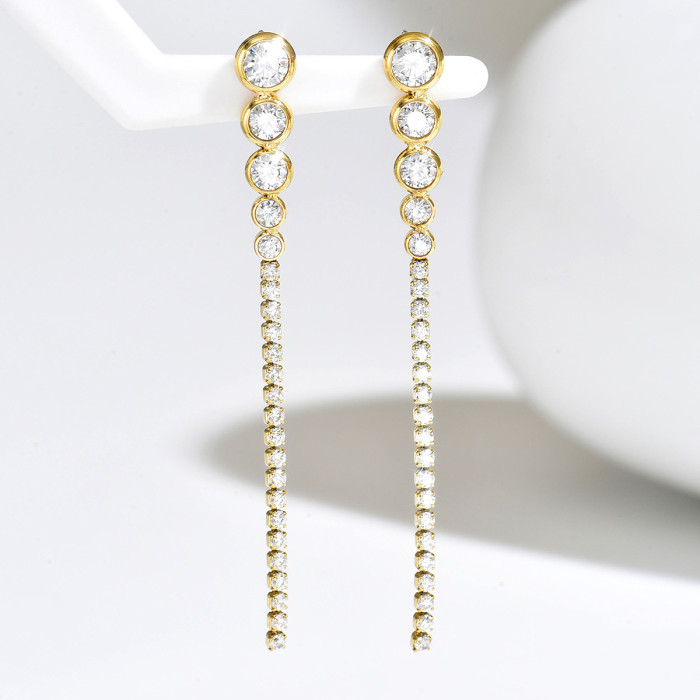 Wholesale Stainless Steel CZ Tassel Earrings