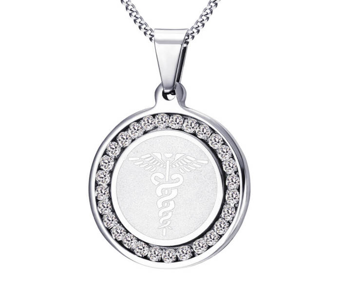 Wholesale Steel Medical Alert Dog Tag With CZ Stones