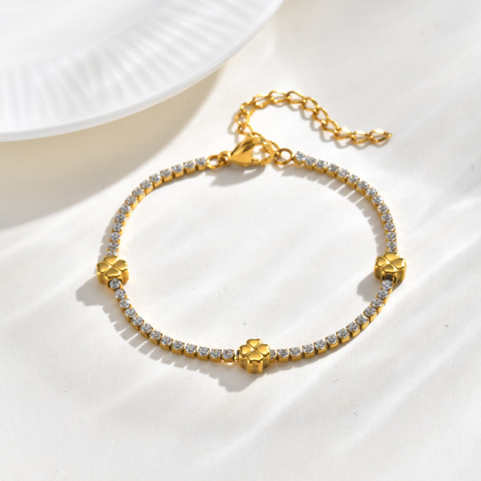 Wholesale Stainless Steel Clover Tennis Bracelet