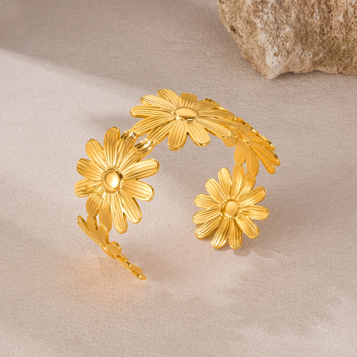Wholesale Stainless Steel Flower Open Bangle