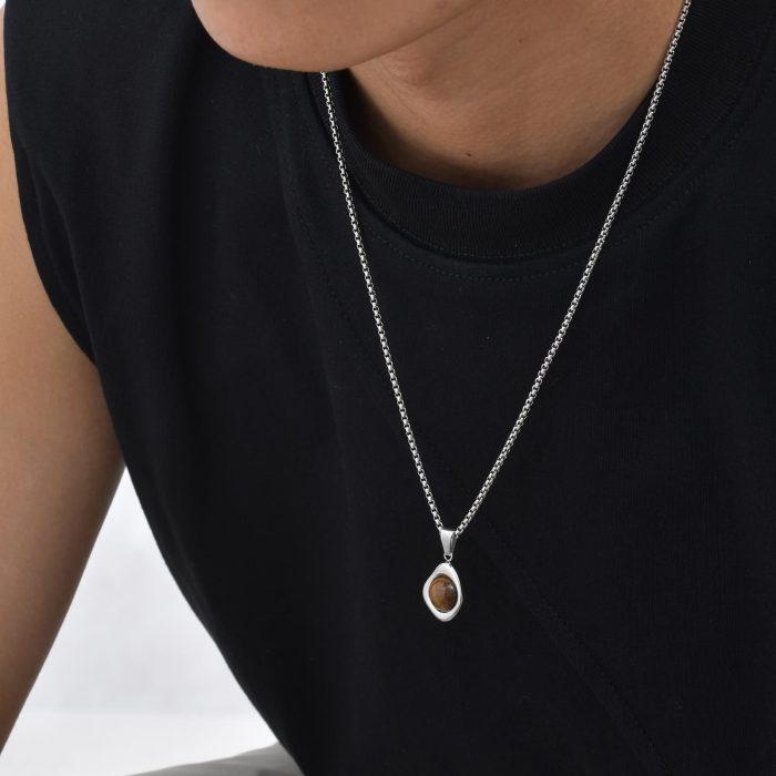 Wholesale Stainless Steel Tiger Eye Agate Stone Pendant